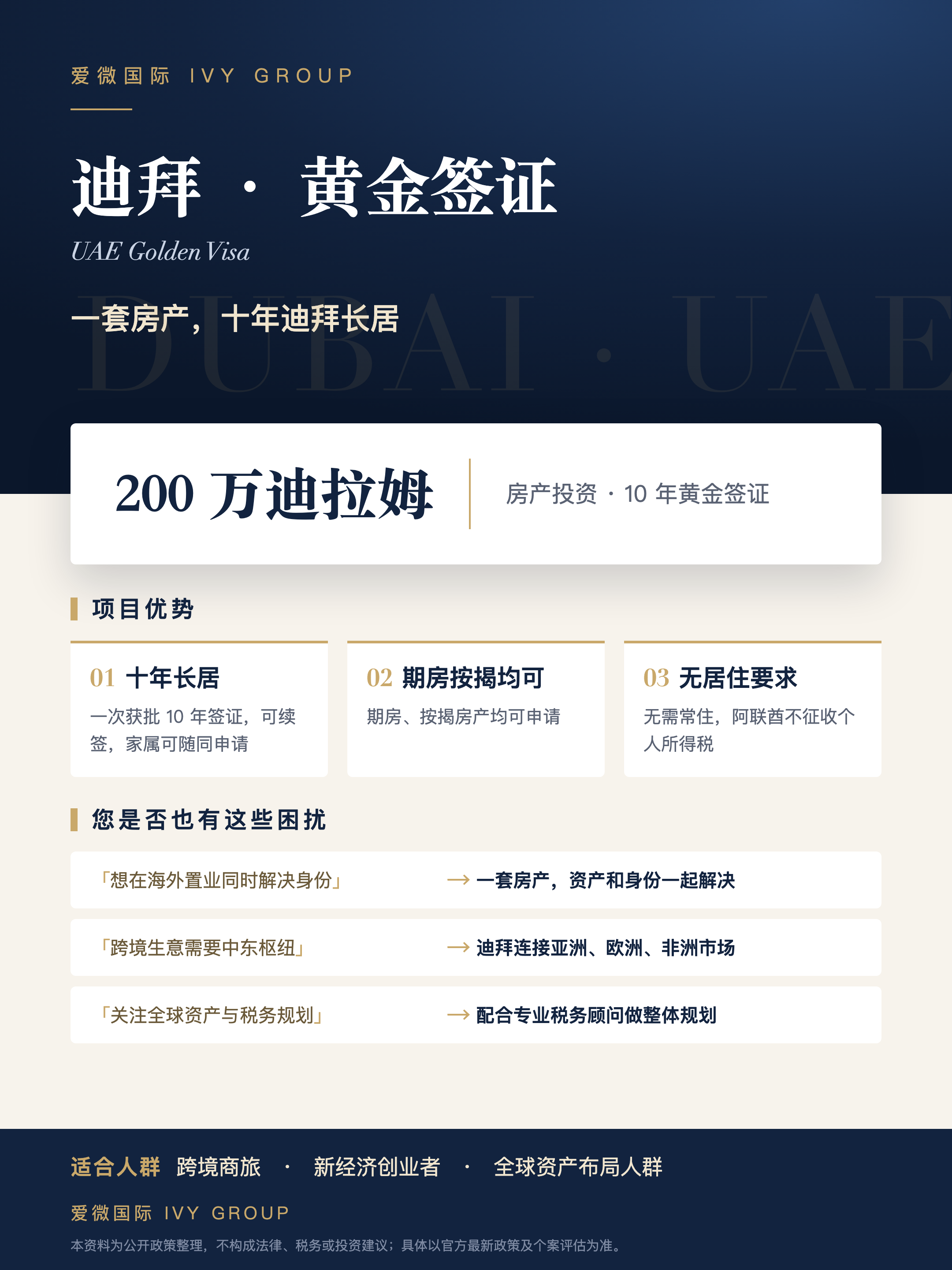迪拜 · 黄金签证项目单页