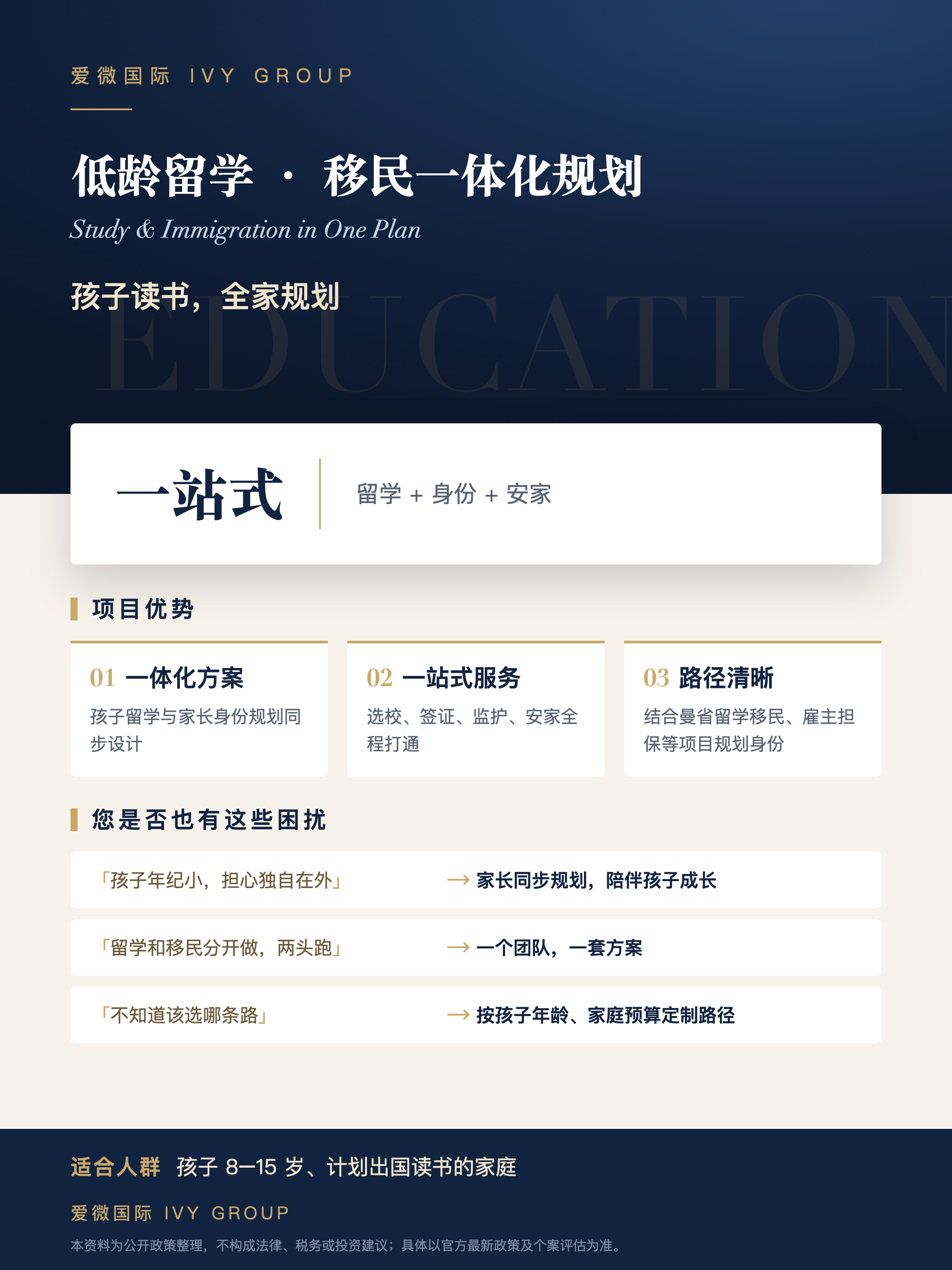 低龄留学 · 移民一体化规划项目单页